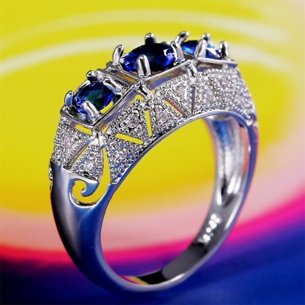 Royal Blue Zircon Anillos Vintage Luxury Vintage Rings For Women, Pd020